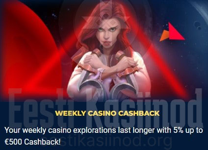 Jupi Casino: 5% iganädalane kasiino cashback